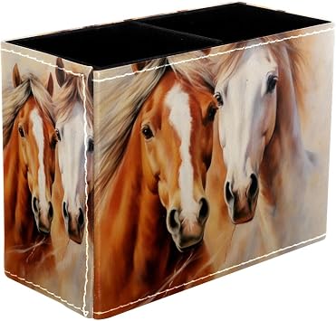 Horse Pencil Holder with 2 Compartments for Office Home | Pen Organizer, Makeup Brush Remote Holder Decor, Desk Accessories