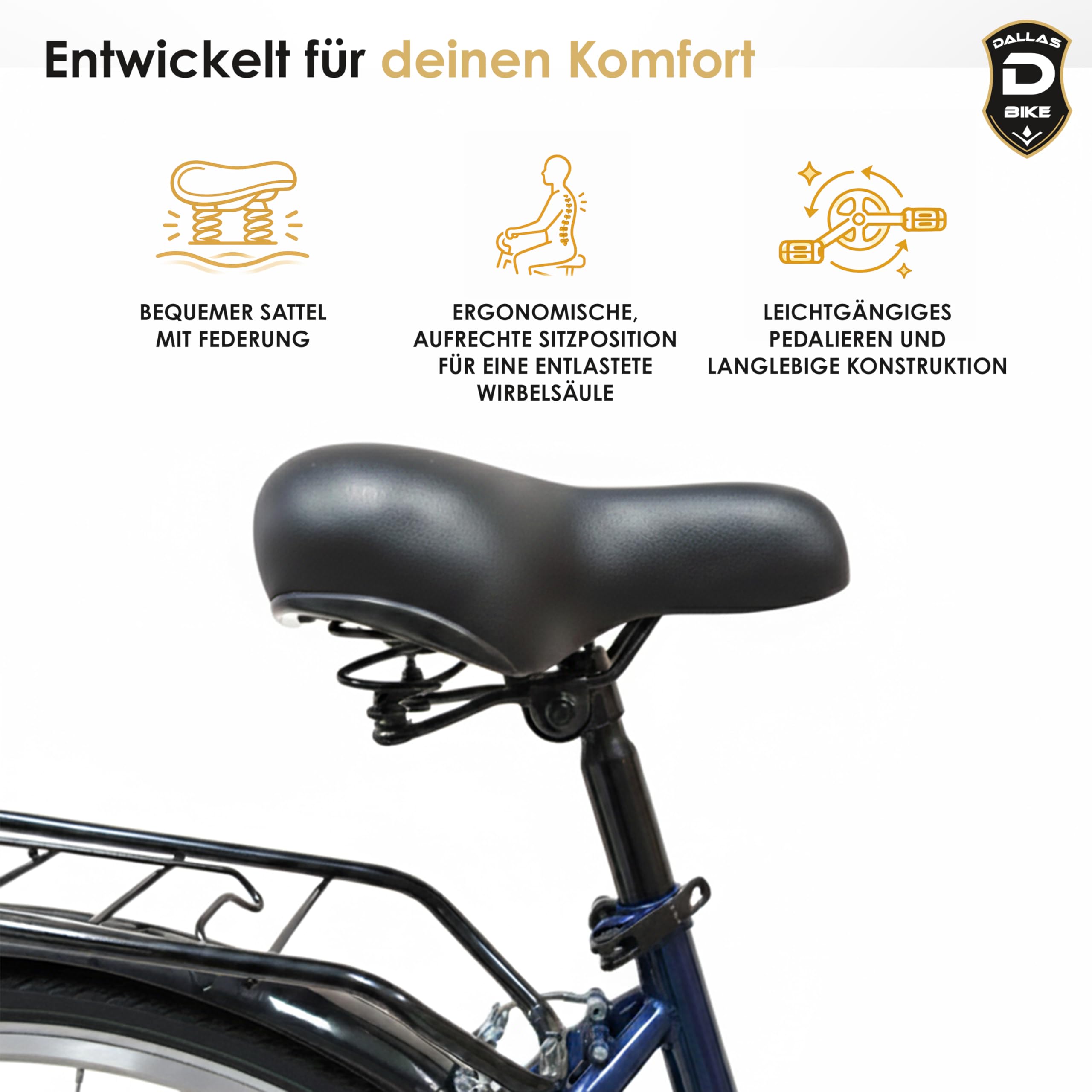 Fahrrad 28 Zoll - Bequemes Cityrad für Damen und Herren - mit 7-Gang Shimano Schaltung - Komfortabler Tiefeinsteiger für Stadt und Pendler - Dallas City