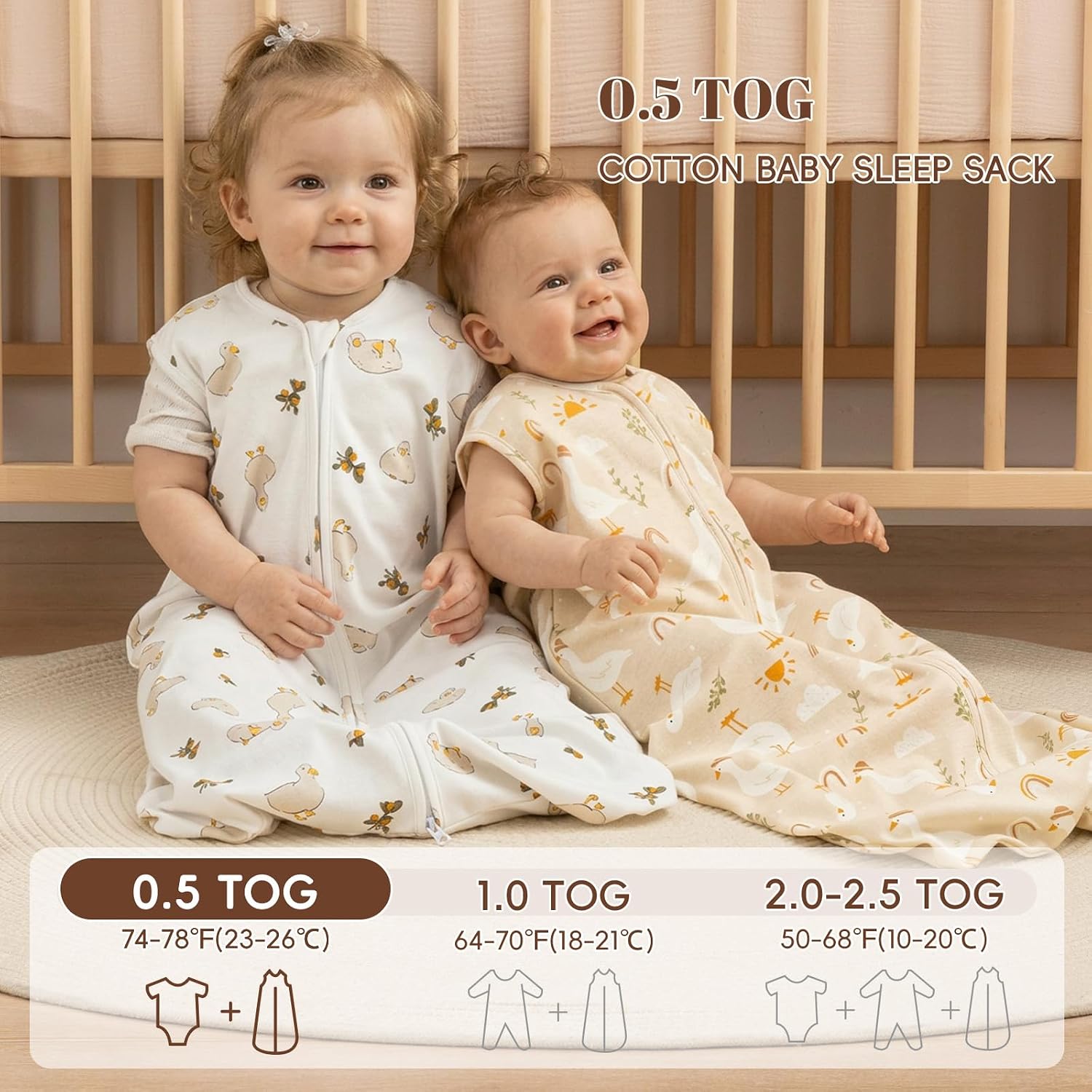david's kids 2 Pack 100% Organic Cotton Baby Sleep Sack 6-12 Months, Ultra Soft Baby Wearable Blankets with 2-Way Zipper, Comfy Sleep Sack for Infant Newborn Boys Girls Neutral, Medium Size, Duck