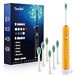 7AM2M Sonic Electric Toothbrush with 6 Brush Heads for Adults&Kids, One Charge for 120 Days, Wireless Fast Charge, 5 Modes, 40000VPM Powered Toothbrush, 2 Minutes Built in Smart Timer - Orange