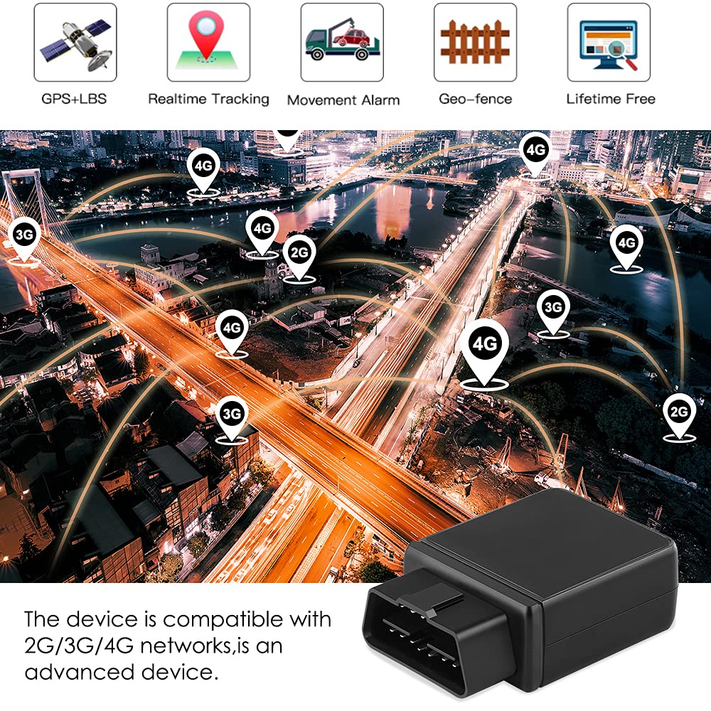 OBD Localizzatore GPS 4G, Monitoraggio in Tempo Reale/Geo-Fence Allarmi/App Gratuita, Sistema di Allarme per Auto, Plug&Play