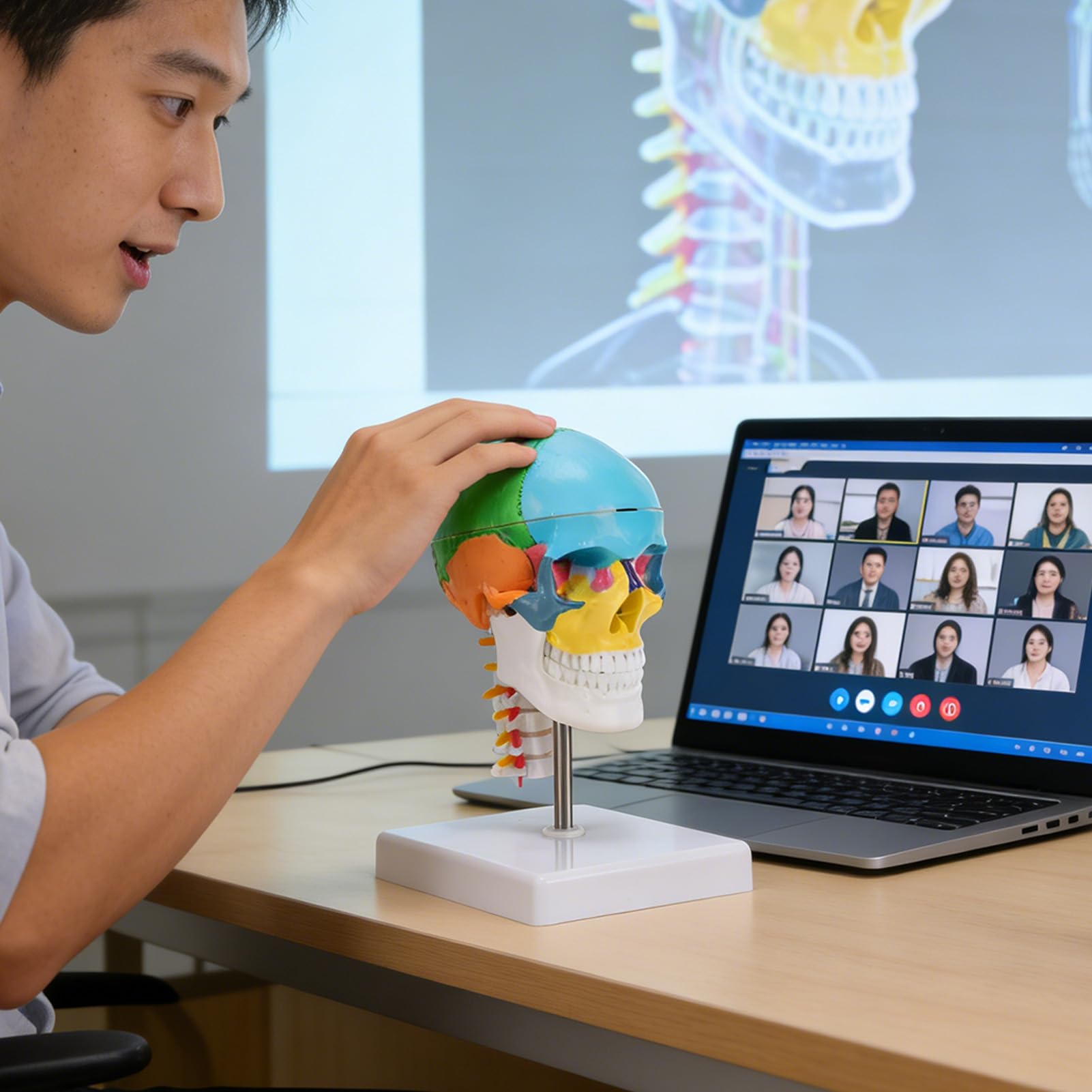 Generic Kolorowy Model Czaszki z Kręgosłupem Szyjnym i Mózgiem do Edukacji Anatomicznej 7,48 X 4,33 X 4,33 Cala Trwały PVC