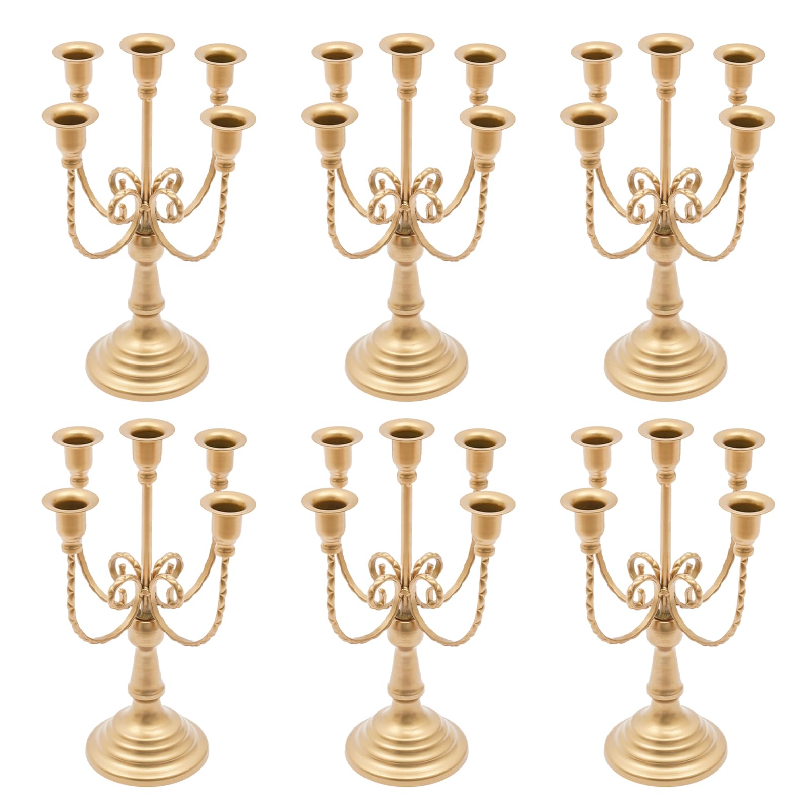 6 Stück Kerzenständer 5-Armig Metall Eisen Kerzenhalter für Stabkerzen, Kandelaber Kerzenleuchter für Kegelkerzen Party Hochzeit Tisch Mittelstücke Dekor (Gold)