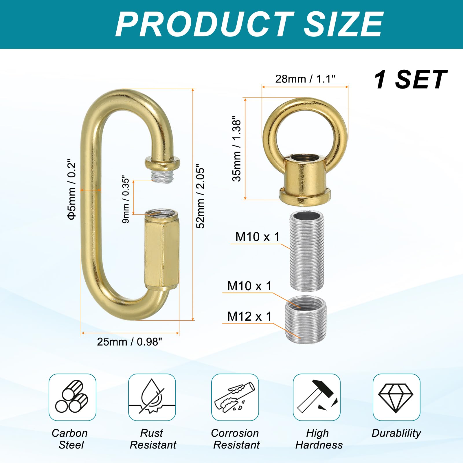 PATIKIL M10 Fine Thread Lamp Female Loop Holder with M12 Adapter Chain Quick Link - Image 2