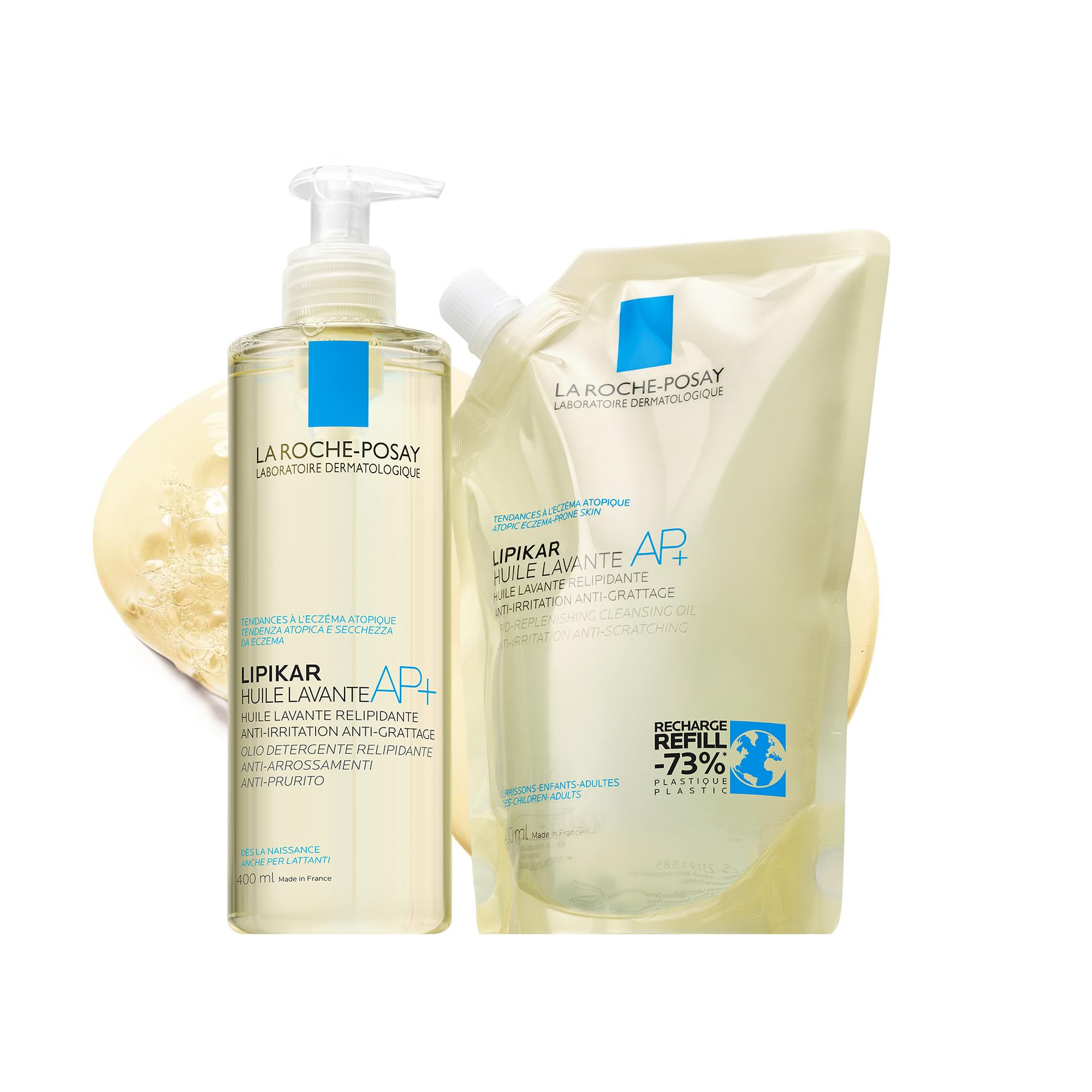 La Roche-Posay Lipikar Olio Detergente AP+ Refill Pack, Ricarica Olio Doccia, Per Pelli Sensibili, Anti-Arrossamento, Ultra-Idratante, Con Aqua Posae Filiformis, Burro di Karité, Niacinamide, 400 ml