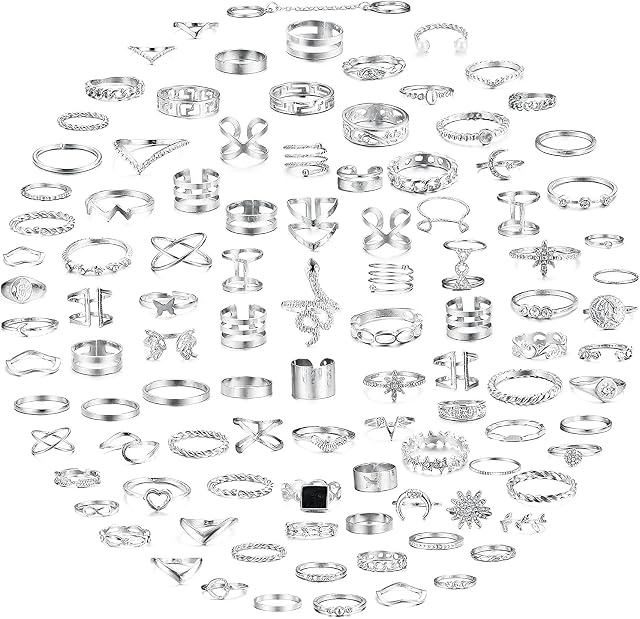 MILACOLATO 104 Pcs Knuckle Rings for Women, Thumb Rings for Women, Bohemian Rings Set Vintage Stackable Rings Hollow Butterfly Snake Joint Finger Rings Set for Women Teen Girls