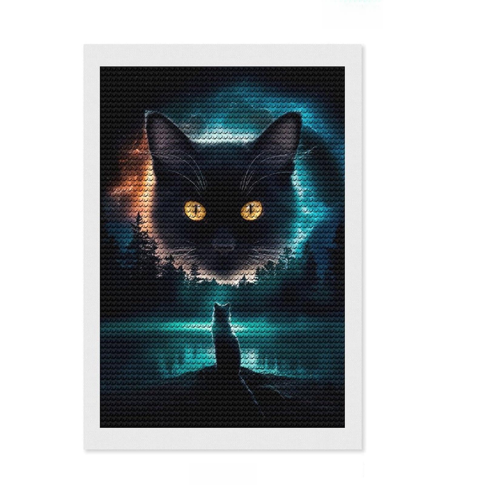 Junmoney Cosmic Cat Dream DIY Diamond Art Canvas Kit 8"x12", Gift Idea, Relaxing DIY, Full Kit Included, Relaxing Handmade Project