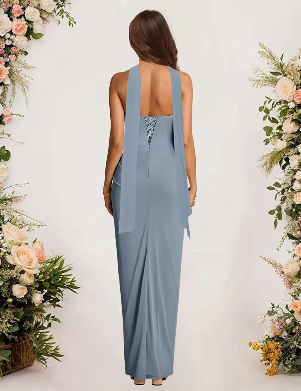 Chiffon Bridesmaid Dress with Scarf Strapless Mermaid Long Pleated Formal Evening Maxi Gowns HWBM2510038 - Image 2