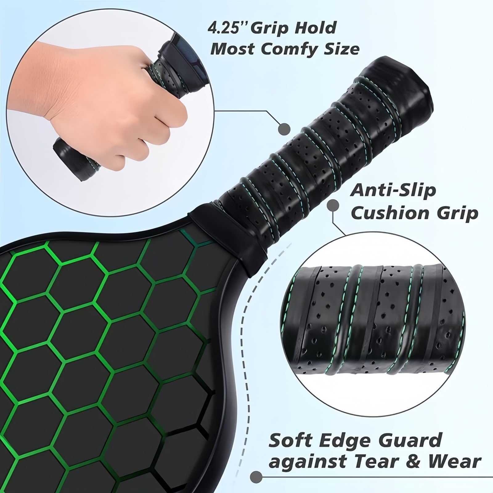 Xfopz Pickleball Paddles Set, Glass Fiber USAPA Approved Pickle Ball Paddle Indoor Outdoor Rackets Pickleballs Racquet Gifts (Honeycomb) 3