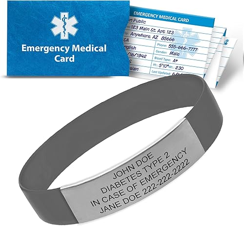 Personalized Medical Alert Bracelet for Men & Women  Custom Engraved Waterproof Silicone Wristband with Stainless Steel ID Plate  Medical ID