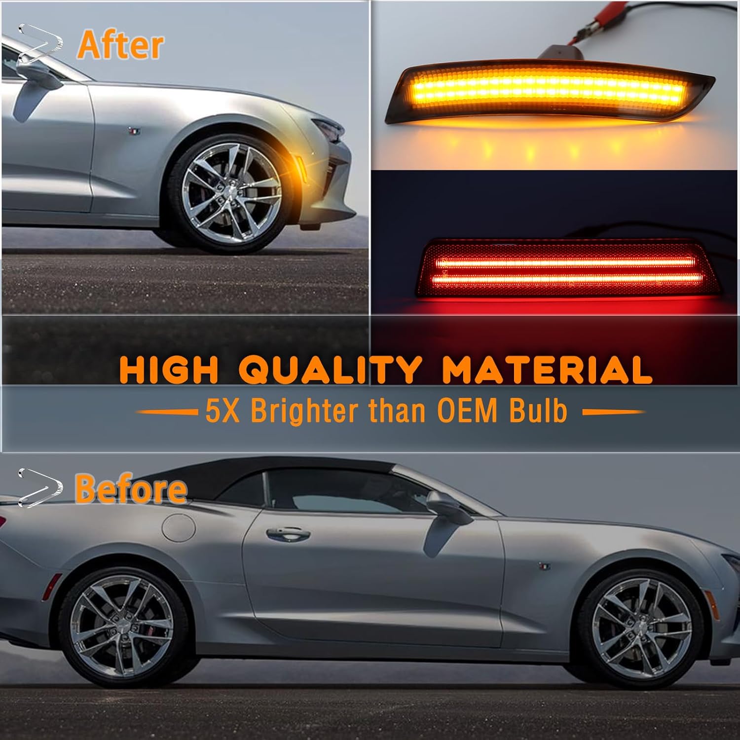 LED Front&Rear Fender LED Side Marker Lights Kit for Camaro 2016-2023, Replacement for Cadillac CTS/ATS (2015-2022),Smoked Lens Side Bumper Marker Lamps,4pcs (Red Amber)