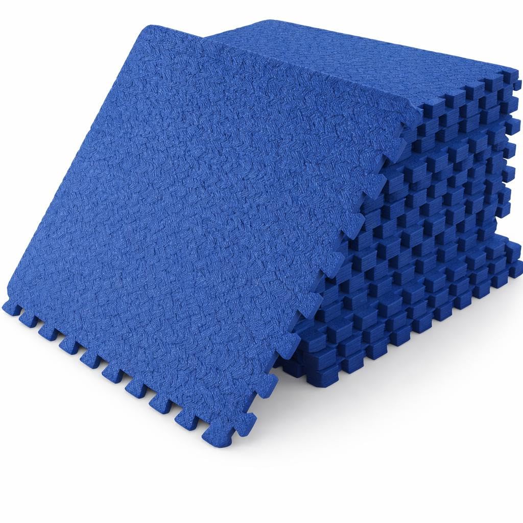 SAKUSEI Interlocking Blue Foam Floor Tiles, 1cm Thick EVA Mats, 60x60cm, Heavy Duty Gym Flooring for Home Gym, Garage, Shed (28, Blue)