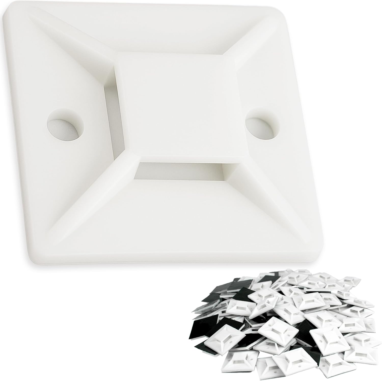Super-Adhesive X-Large Cable Tie Mounts 100 Pack For Fast, Frustration-Free Wire Management. Anchor These Zip Tie Bases Tools-Free With Sticky Backs Or Use Screw-Holes For Permanent Hold