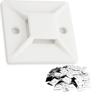 Super-Adhesive X-Large Cable Tie Mounts 100 Pack For Fast, Frustration-Free Wire Management. Anchor These Zip Tie Bases Tools-Free With Sticky Backs Or Use Screw-Holes For Permanent Hold