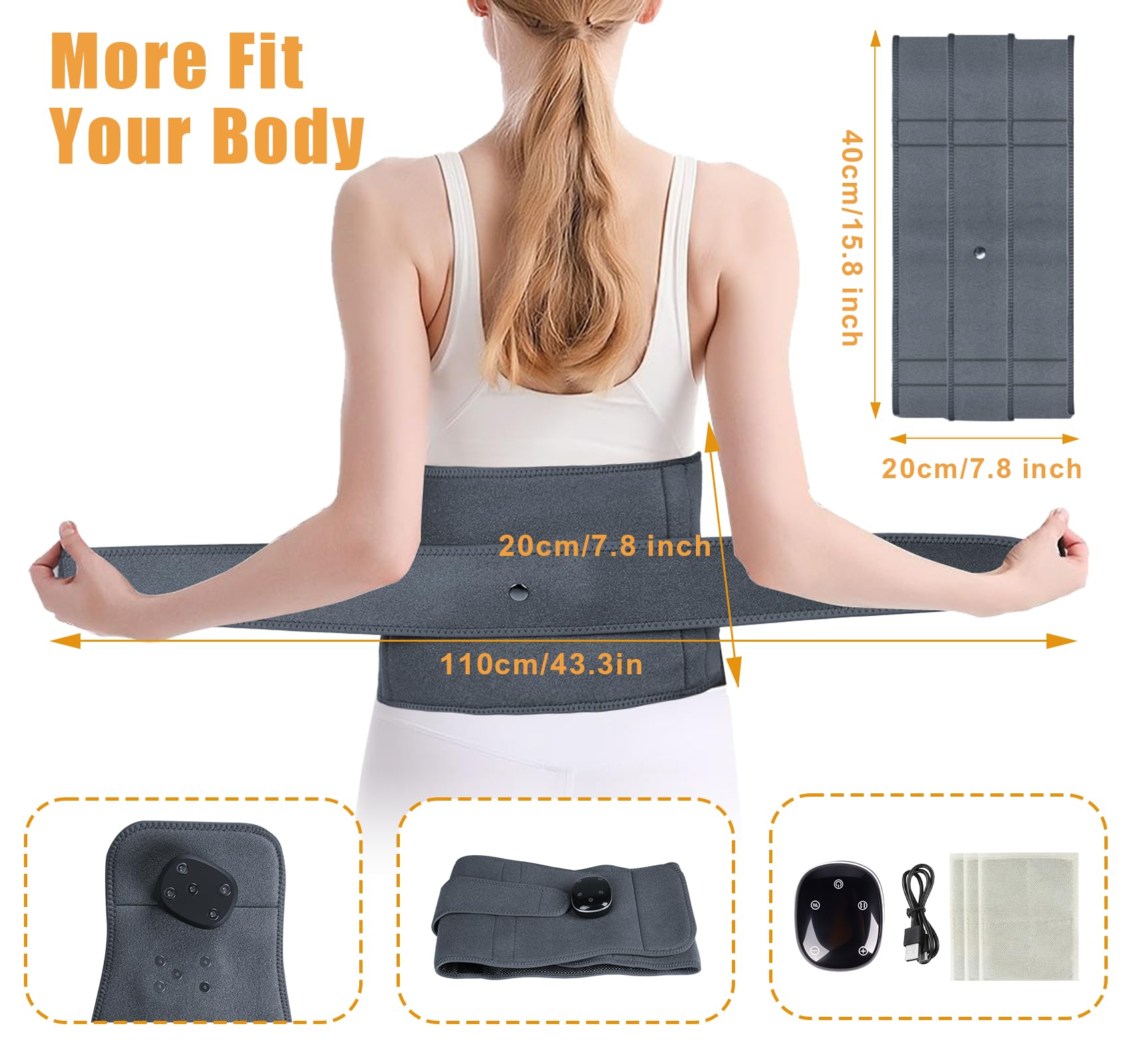 ilauke Ceinture Lombaire Chauffante, Coussin Chauffant Pour La Taille Sans Fil avec 3 Modes De Massage et 3 Niveaux de Température, pour Soulager des Douleurs Lombaires, Abdominales