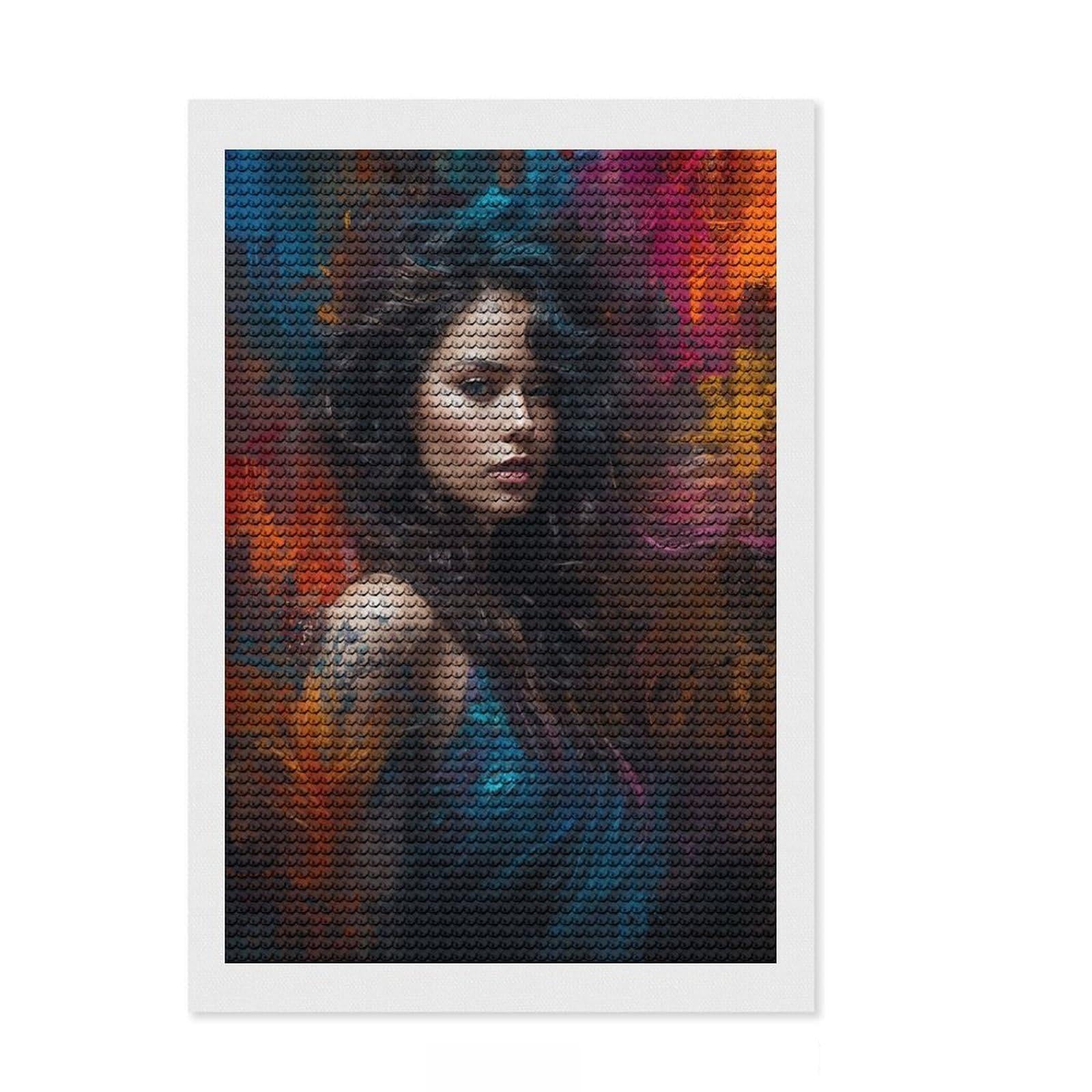 Junmoney Beautiful Abstract Woman Diamond Painting Set 8"x12", Stress Relief Craft, Finish and Display, Boho Decor, for Women, Sparkling Round Gems