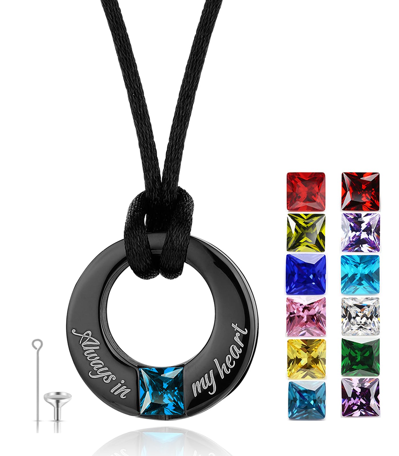 YOUFENG Birthstones Urn Necklaces for Ashes Round Cremation Pendant Urns for Human Ashes Memorial Keepsake Locket Jewelry All