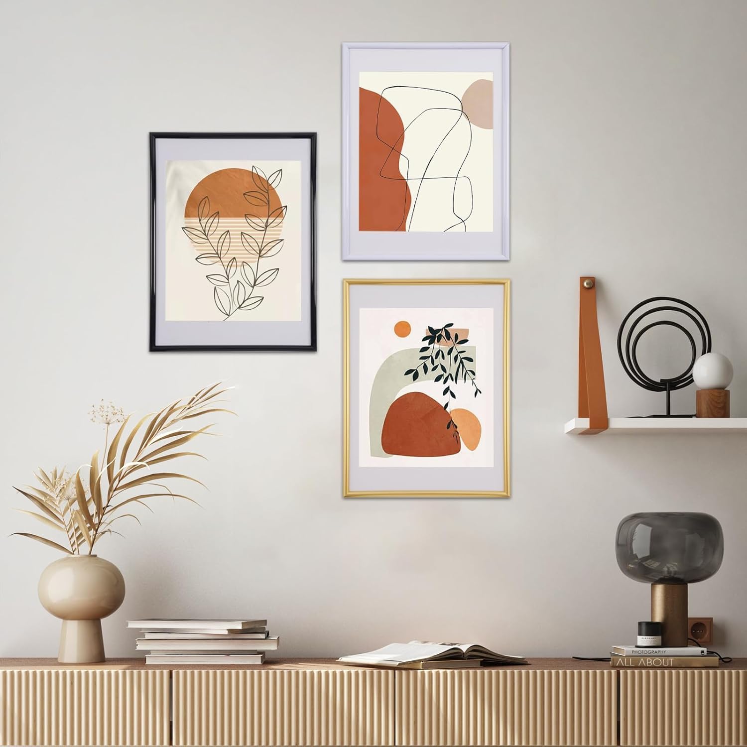Bilderrahmen A3 schwarz 3er Set mit Passepartout - Posterrahmen (29,7x42 cm) für Kunstdrucke & Fotos - Moderner Fotorahmen Set für Wandmontage