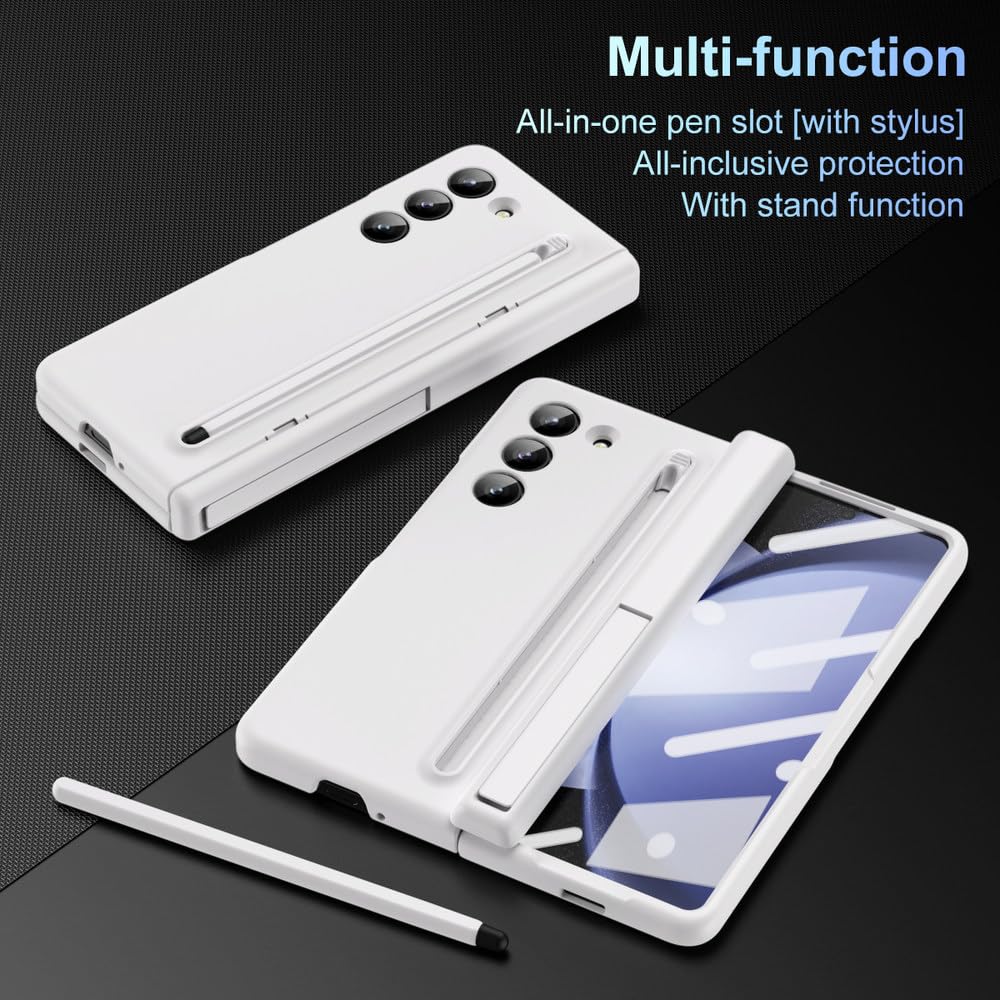 Estuche con Ranura para Porta bolígrafo para Samsung Galaxy Z Fold 3 4 5 6 Fold5 con Soporte para bolígrafo, Cubierta de película de Vidrio Frontal, Azul, para Samsung Z Fold 6