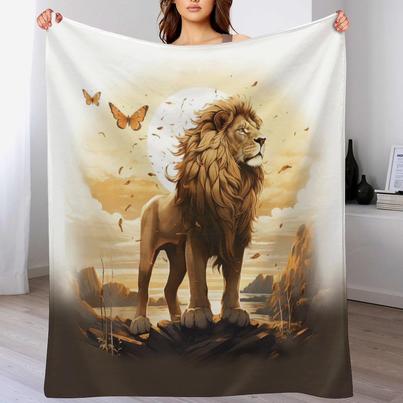 Couverture en Flannel Lion Douceur et Réconfort Animalier pour la Maison