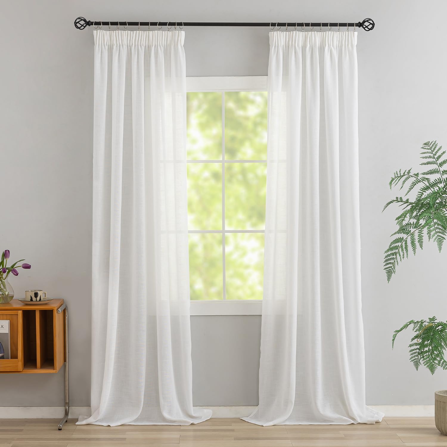 2er Set Leinen Mischgewebe Vorhänge mit Kräuselband Leinenoptik Gardinen für Schlafzimmer Wohnzimmer (HxB 245 x 140 cm, Weiß)