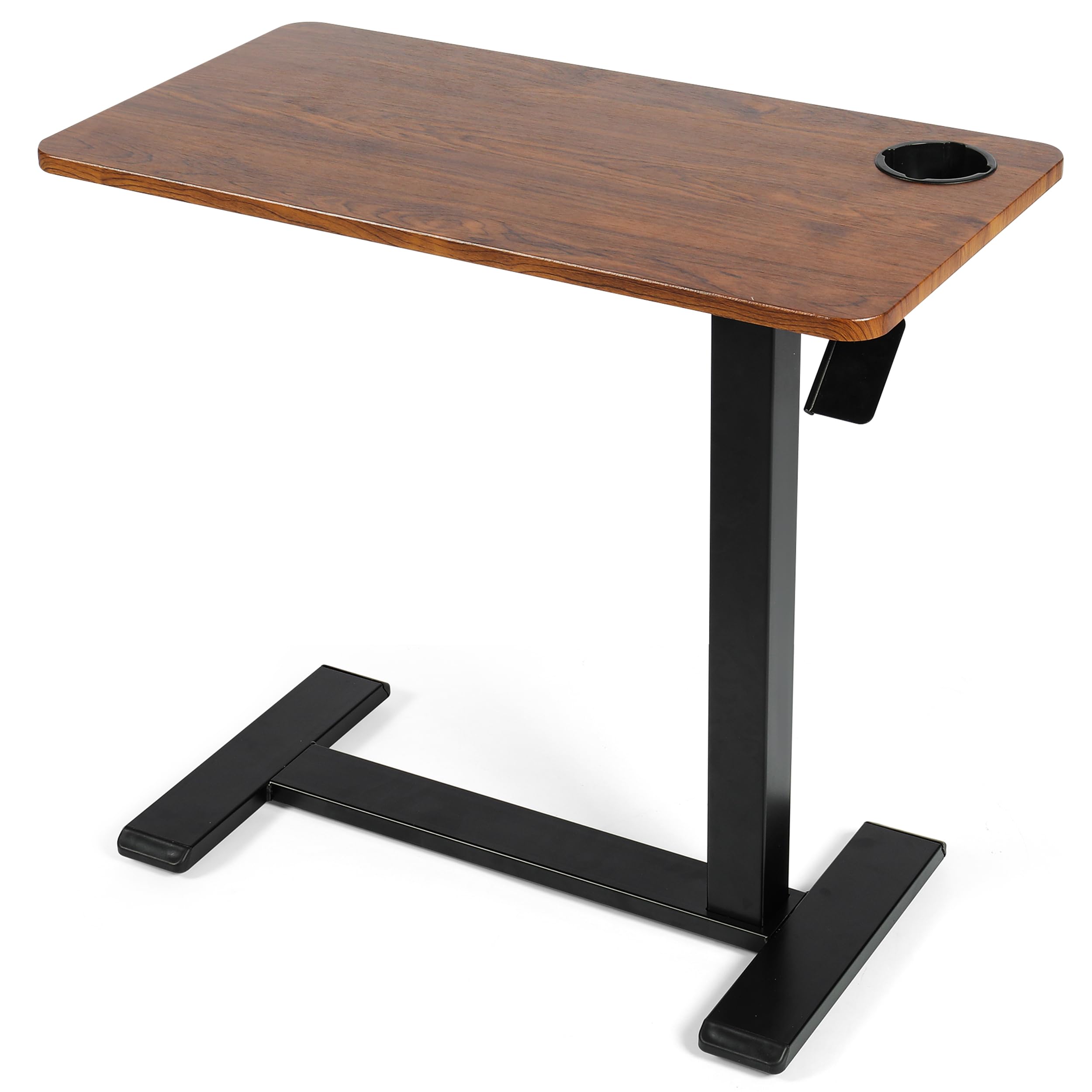 Pneumatic Adjustable Bedside Table, Compact Rolling Laptop Table with 360° Hidden Casters and Built-in Cup Holder, Medical Mobile Bed Desk for Home & Hospital Use