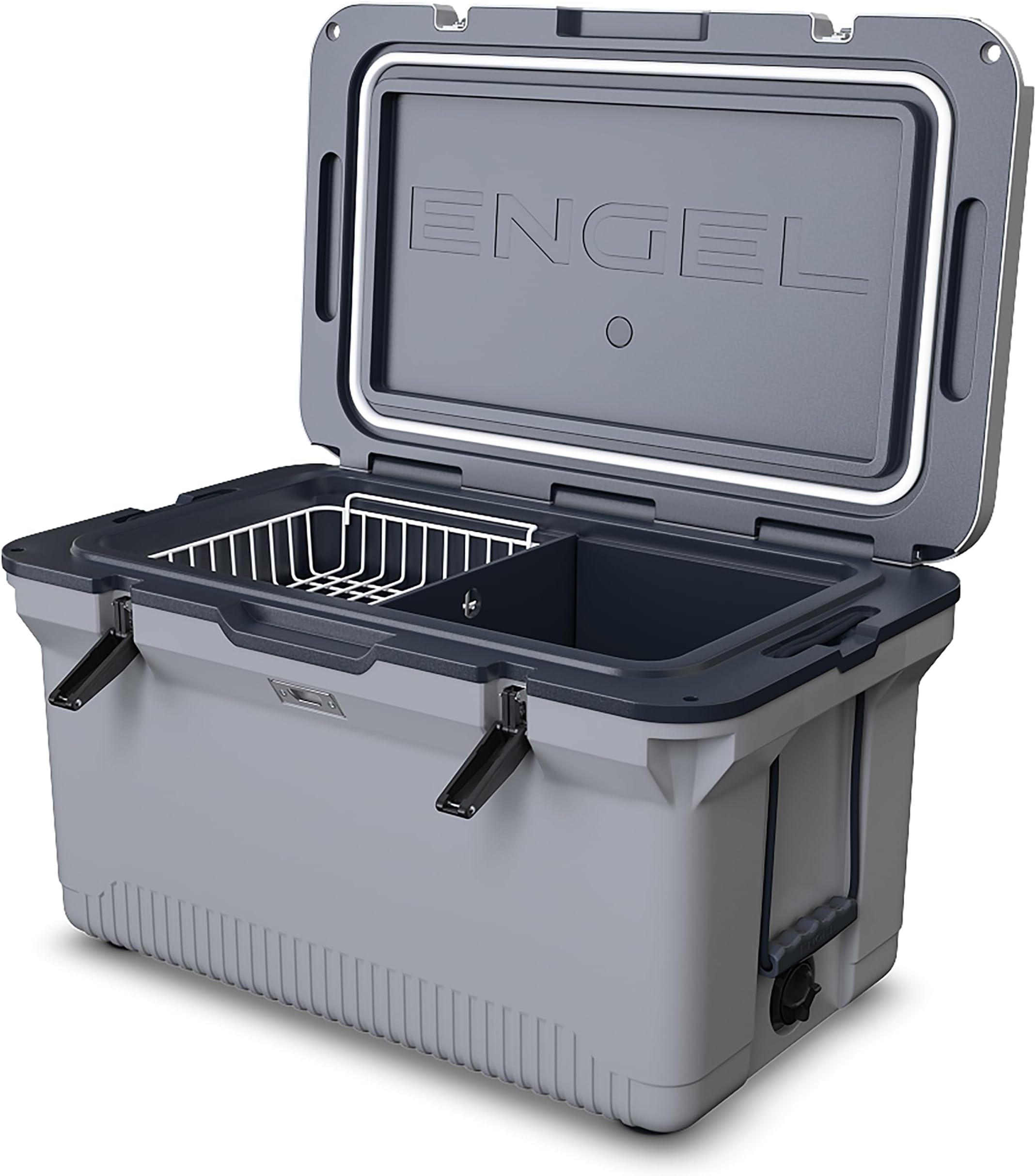 ENGEL Ultra-Light Cooler Box, 60qt (56.8 litres) Injection Molded Cooler, Keeps Ice up to 7 Days, Large Cool Box with Wire Basket, Divider & Built-in Bottle Opener