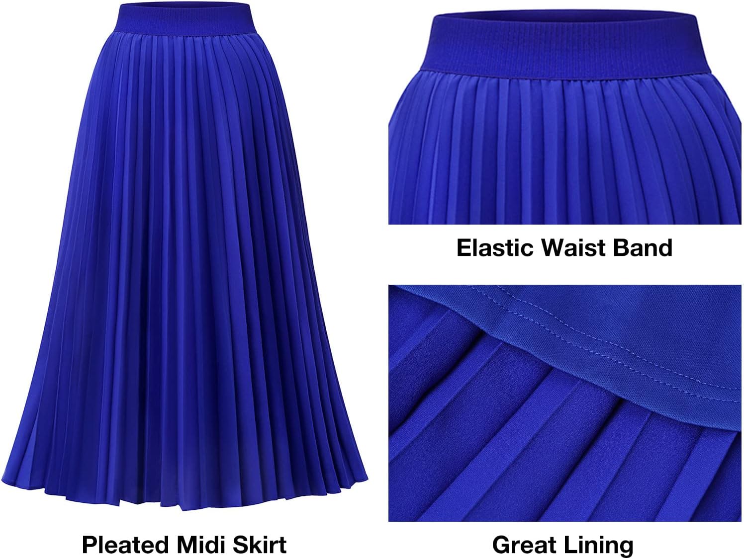 DRESSTELLS Pleated Midi Skirts for Women Midi Long Chiffon High Waisted A Line Skirts Shirring Swing Skirt with Lining Royalblue X-Small