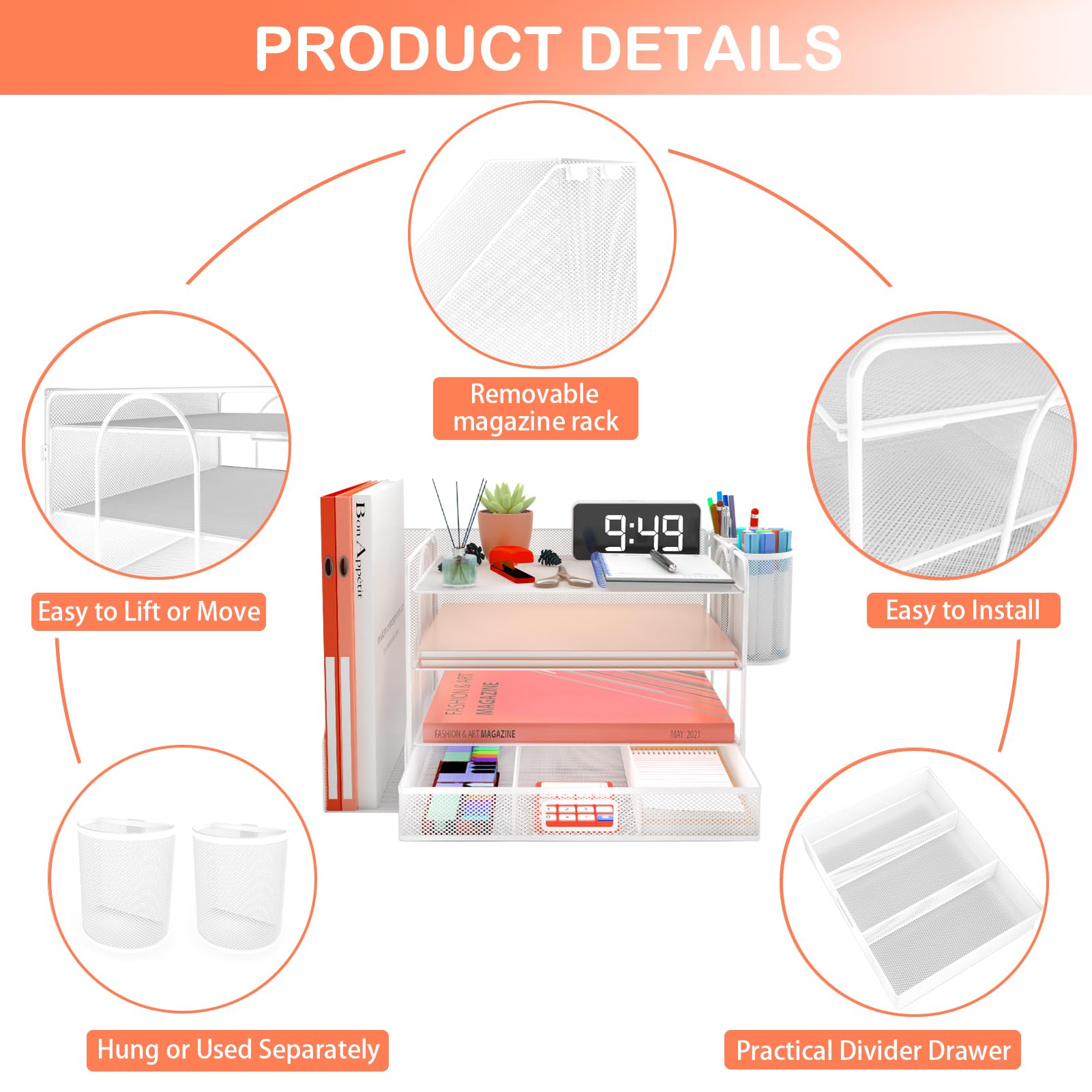 Daltack Bac à Courrier à 9 Niveaux Avec Poignées, Organiseur De Bureau En Maille, Organiseur De