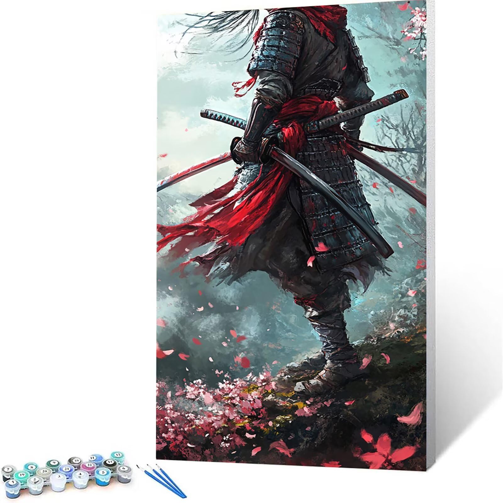 Malowanie po numerach, dla dorosłych i dzieci, japoński samuraj, malowanie po numerach na płótnie z akrylem i pędzlami, 61 x 122 cm, kompletny zestaw do malowania olejnego na płótnie kwiatowym, hobby