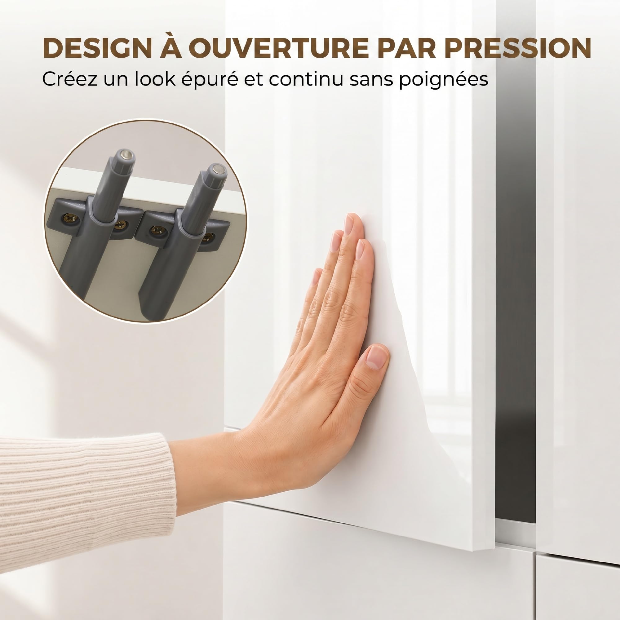 HOMCOM Armoire Cuisine, Moderne, 2 Tiroirs, 60 x 35 x 170 cm Blanc Laqué | Buffet de Cuisine Haut, Meuble de Rangement, 4 Portes Ouverture par Poussée, Étagères Réglables