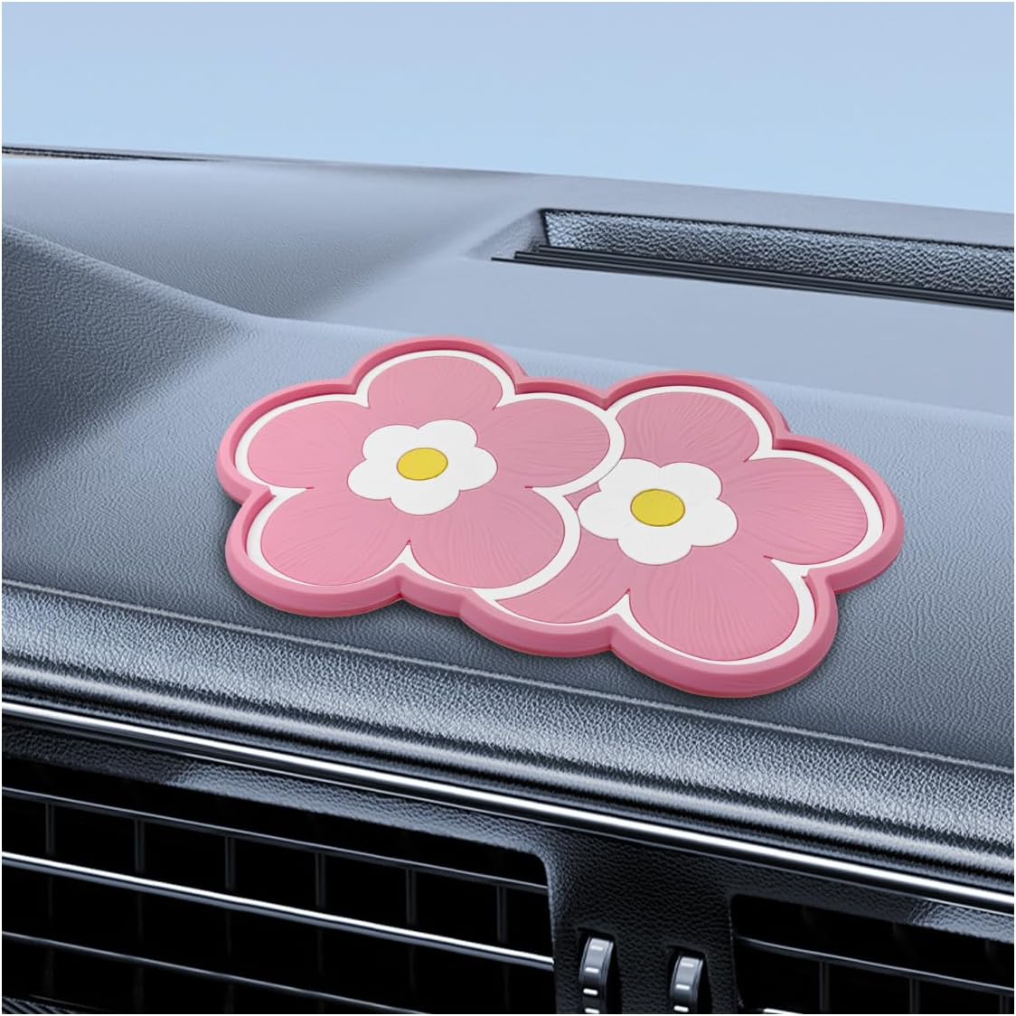 Car Dashboard Non Slip Mat, 10.23'' x 5.90'' PVC Washable Reusable Car Sticky Grip Pad, Multifunctional Vehicle Interior Cell Phone Holder for GPS Sunglasses Keys Coins(PinkWhite)