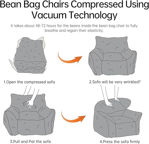 Miniatura 8 de Cvortll Puf con otomano, sillón puff con relleno, ultra suave y esponjoso de piel sintética con reposapiés, sofá perezoso de felpa con taburete para