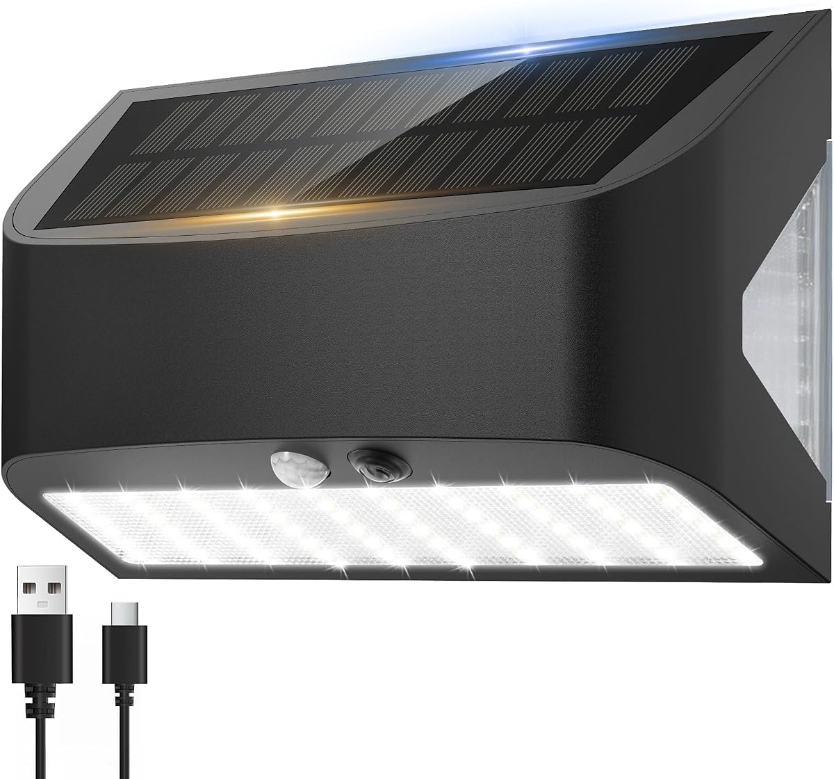 Solar Motion Lights Outdoor, 6500K 1200LM Solar Sconce Lights Outdoor with Backlight and USB Charging Port, IP65 Waterproof Solar Wall Lights Outdoor for Yard Fence Patio Garage Porch (1 Pack)