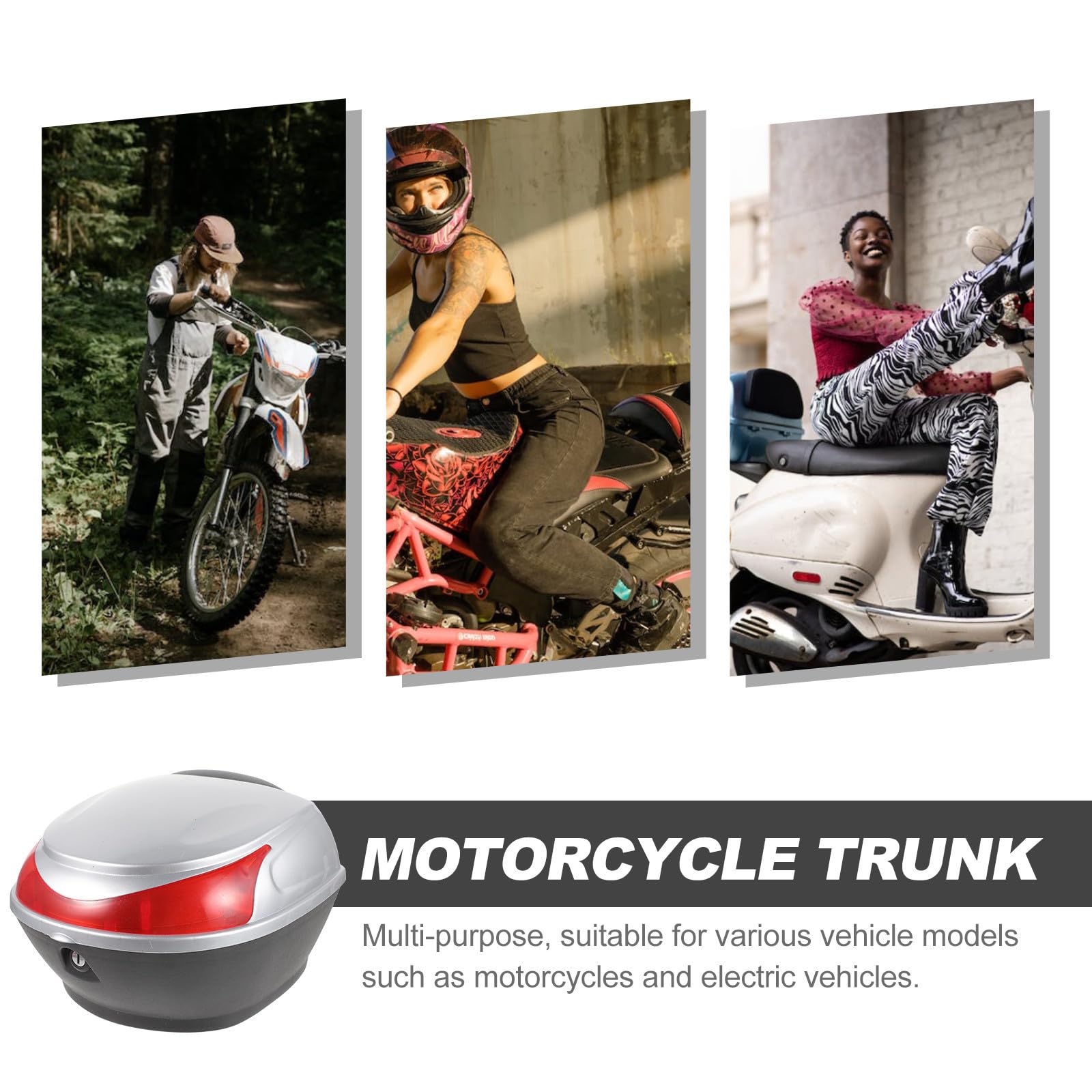 BESPORTBLE Baule Posteriore per Scooter, scooter trunk, Box Portabagagli in plastico argento, Grande capacità, per Viaggio e Uso Quotidiano