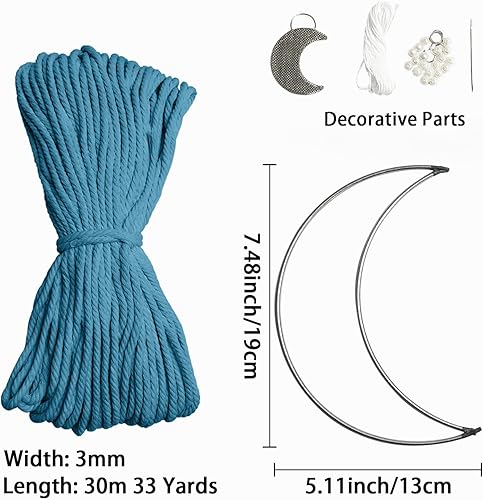 Miniatura 9 de Kit de macramé, kit de macramé para atrapasueños de luna para niños y adultos principiantes, incluye anillos de aro de metal, cordón de macramé o