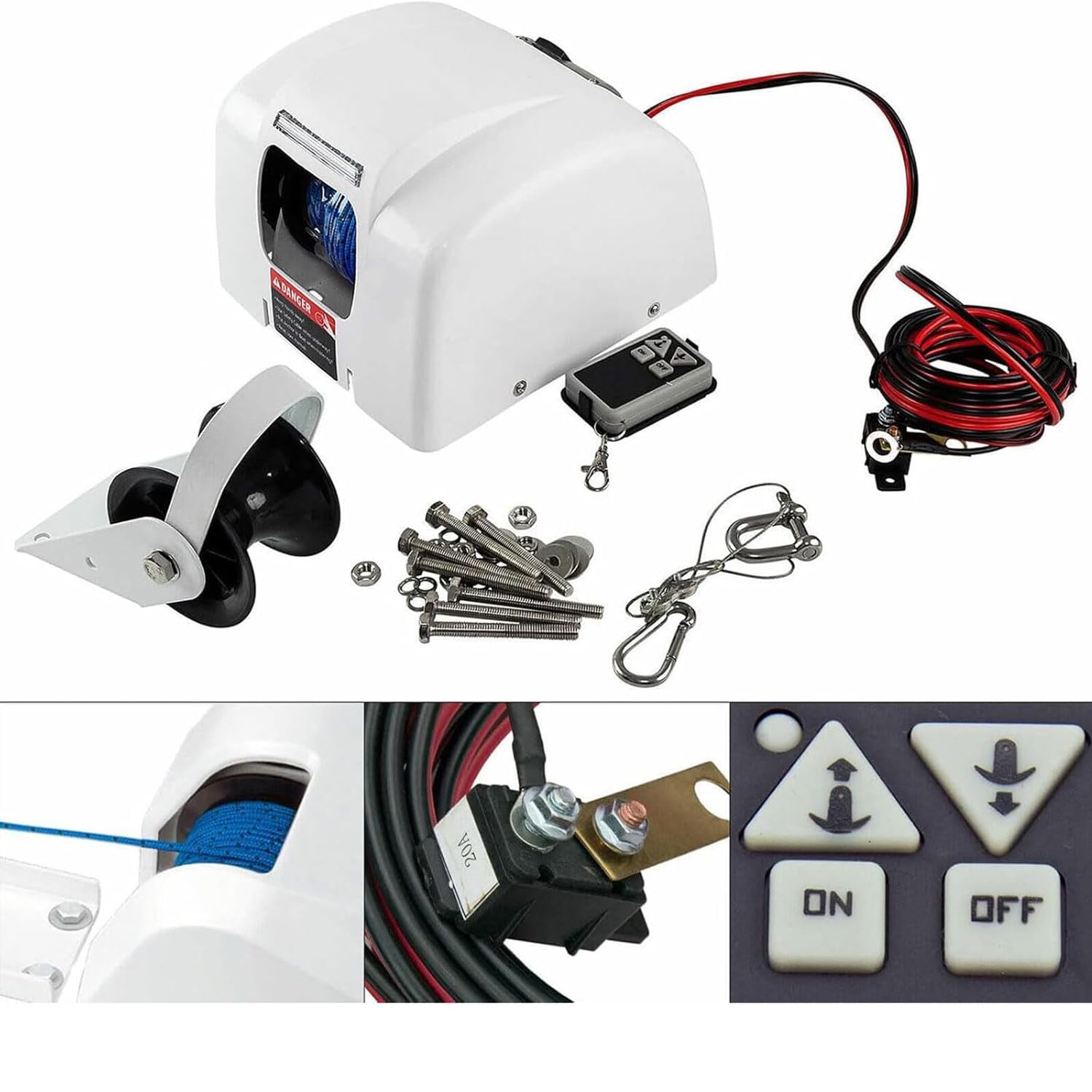 Verricello elettrico di ancoraggio da 20,4 kg, kit salpa ancora barca in acqua salata da 12 V con telecomando, con corda di ancoraggio pre-avvolta da 30,5 m, per yacht