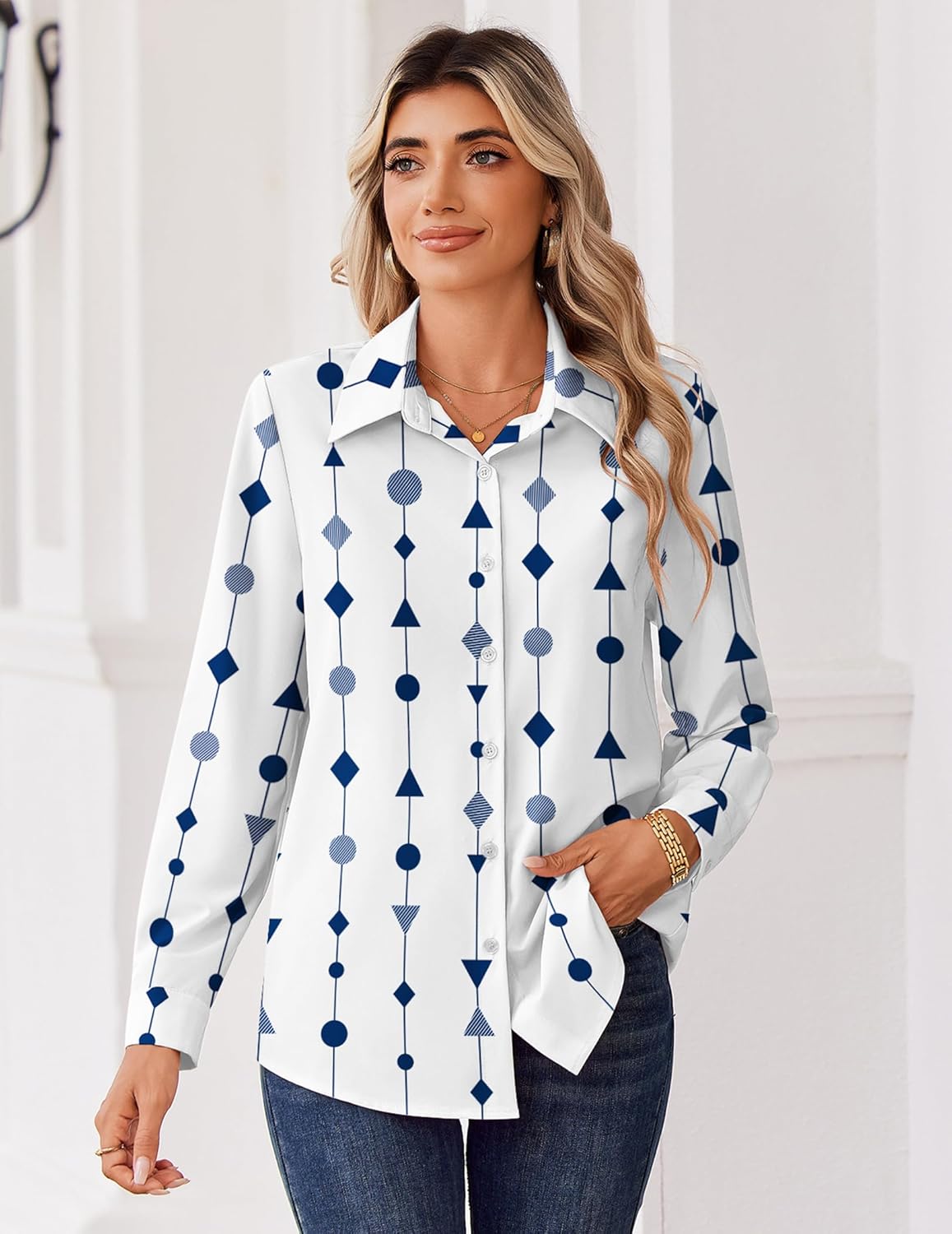 Zeagoo Blouse for Women Dressy Long Sleeve Button Down Shirts Business Casual Outfit Lightweight Solid/Printed Tops - Image 5