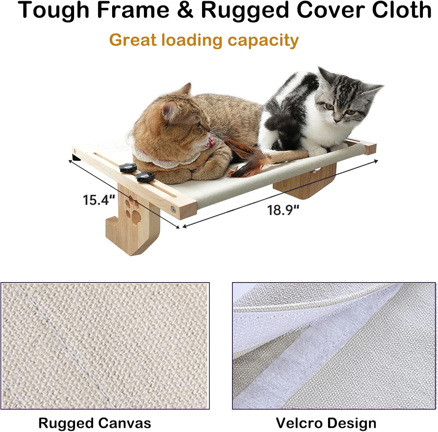 Doemtio Cat Window Perch Sturdy Solid Wood Cat Window Hommock for Large Cats Indoor Easy to Adjust Cat Window Bed Seat Shelf for Windowsill Bedside Cabinet and Drawer : Pet Supplies