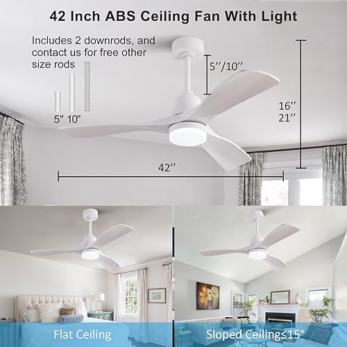 Miniatura 2 de Ventiladores de techo de 42 pulgadas con luces, regulables, cuchillas de ABS, motor CC reversible de 6 velocidades, silencioso, ventilador de techo