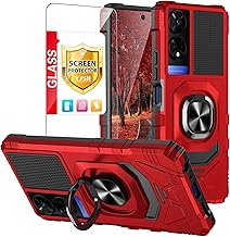 TJS Compatible for TCL 50 XE 5G (T614SP) Case, TCL 50 XE NXTPAPER 5G (T614WS) Case, with Tempered Glass Screen Protector, Metal Ring Magnetic Support Kickstand Phone Case for TCL 50XE (Red)