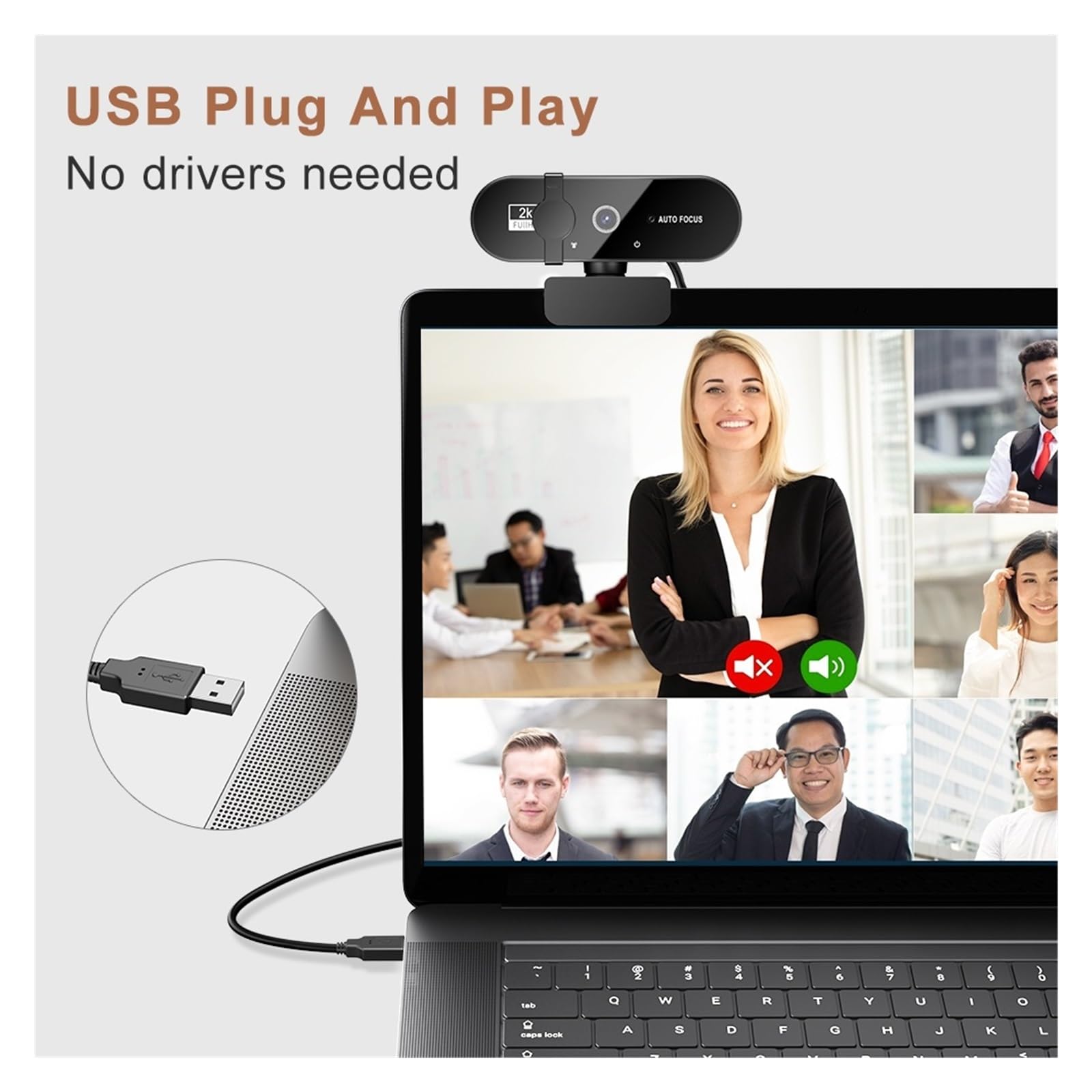 Cámara Web, Cámara Web 4K 1080P Mini cámara 2K Full HD con micrófono de Enfoque automático for PC Computadora portátil en línea(4K)