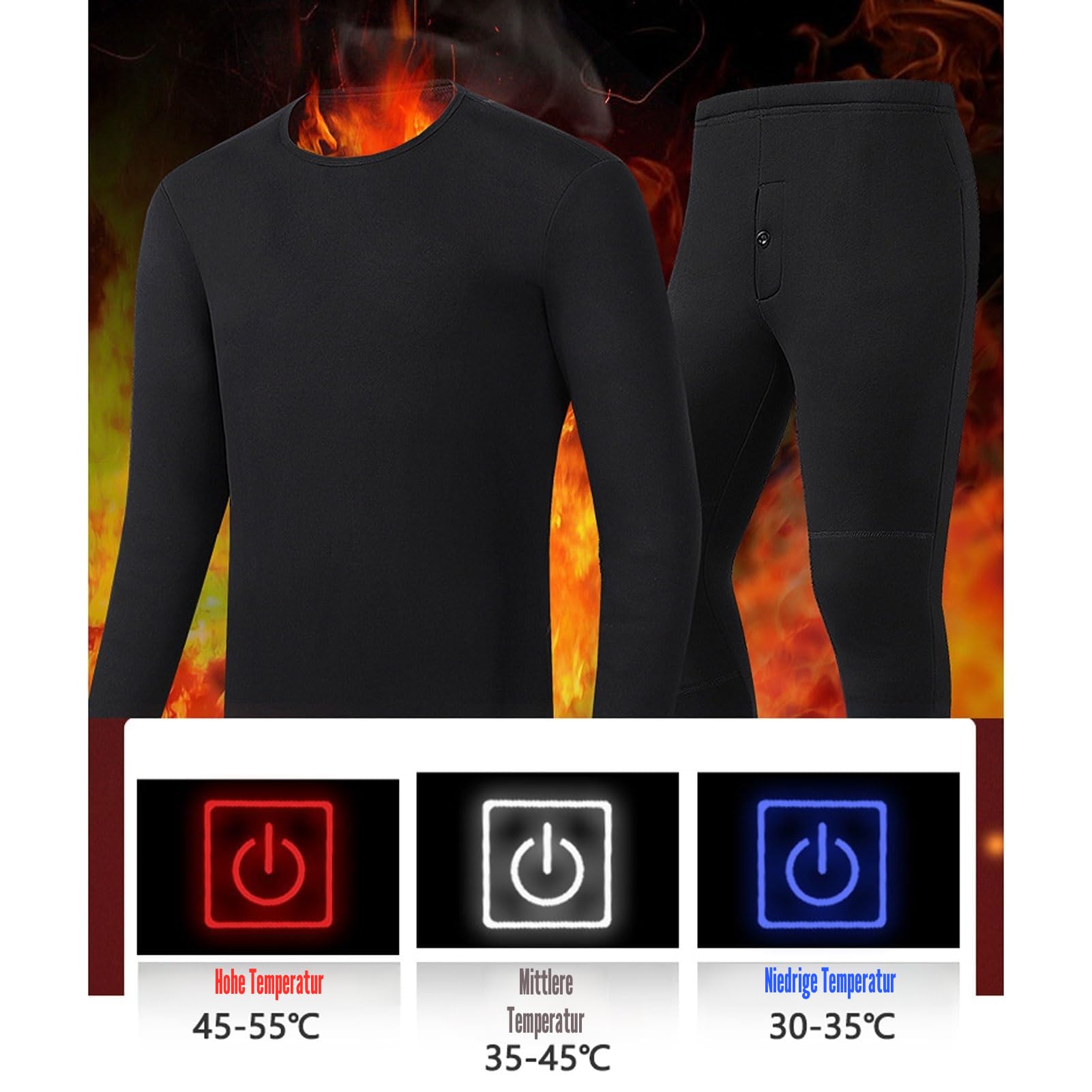 Beheizbare Thermounterwäsche Damen Funktionsunterwäsche Set USB Beheizte Thermowäsche Base Layer Skiunterwäsche Winter Innenfleece mit 28 Zonen Beheizt
