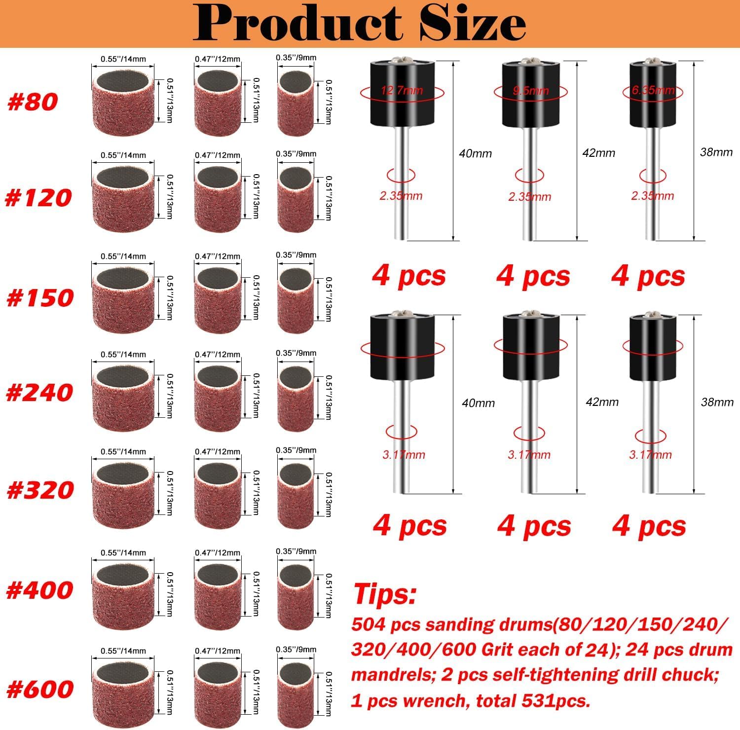 mxuteuk 552Pcs Sanding Drum Set - Image 3