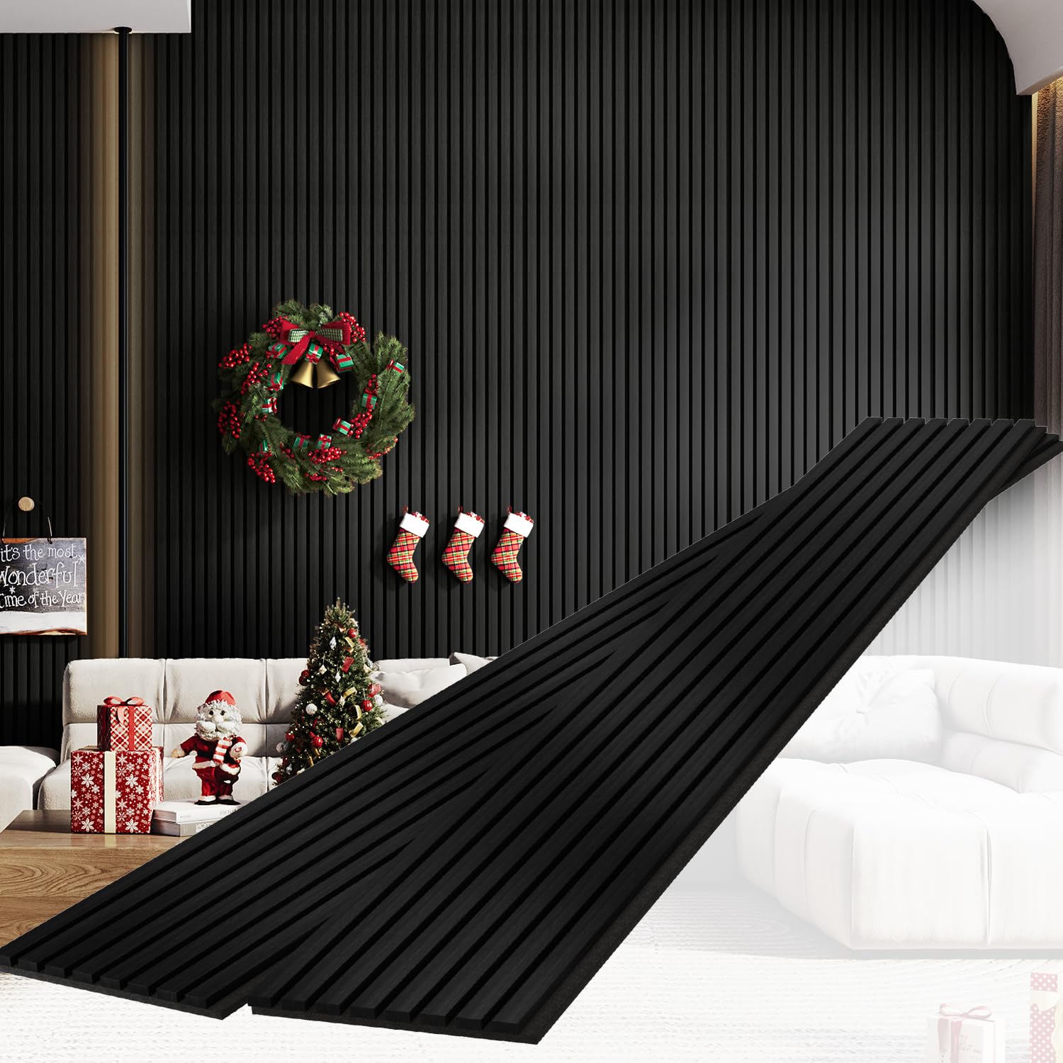 Picture of Snapklik.com : Wood Slat Wall Panels, Solid Wooden Panels, 2 Pack 93.5 ...
