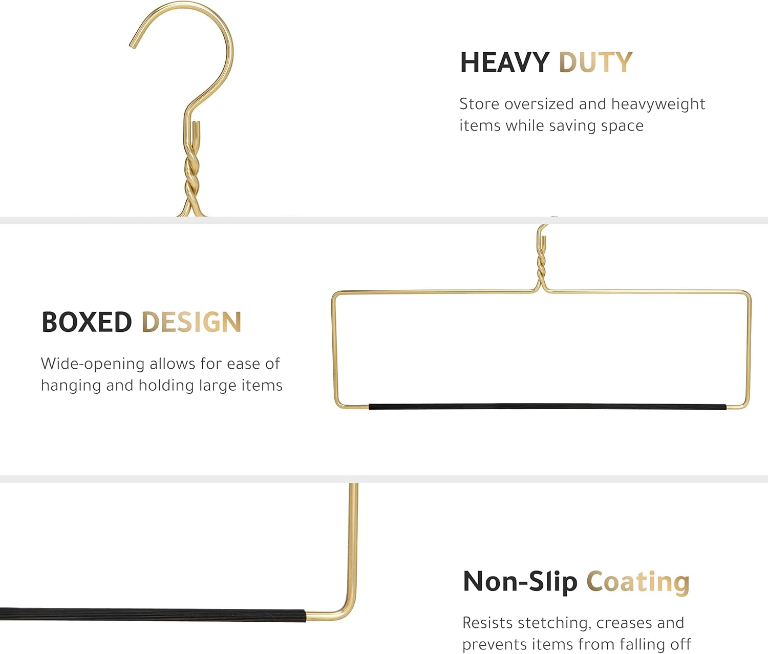 Quality Blanket Linen Hangers Wide Heavy Duty Hanger for Blankets, Table Cloths, Nonslip Vinyl Coated Comforter Storage Hanger for Quilts, Sleeping Bags - for Closet Storage Solutions (Gold, 1) - Image 5