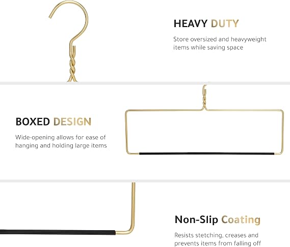 Quality Blanket Linen Hangers Wide Heavy Duty Hanger for Blankets, Table Cloths, Nonslip Vinyl Coated Comforter Storage Hanger for Quilts, Sleeping Bags - for Closet Storage Solutions (Gold, 1)