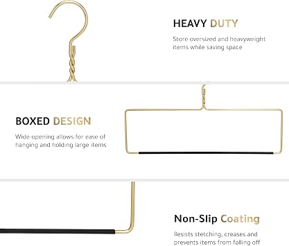 Quality Blanket Linen Hangers Wide Heavy Duty Hanger for Blankets, Table Cloths, Nonslip Vinyl Coated Comforter Storage Hanger for Quilts, Sleeping Bags - for Closet Storage Solutions (Gold, 1)