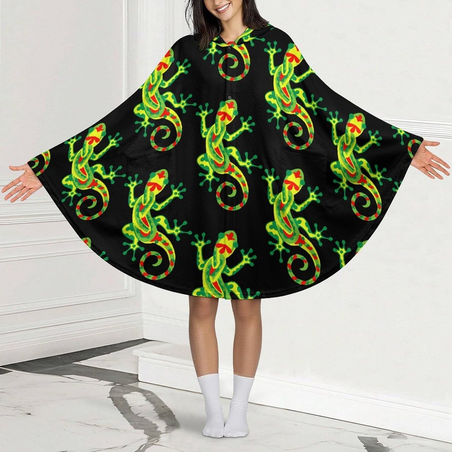 Raggae Rasta Gecko Wearable Blanket with Hooded Flannel Blankets Cape with Pocket
