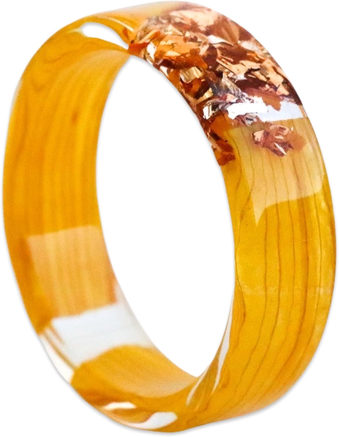Resin Ring With Pressed Sunflower Petals And Silver/Gold/Copper Flakes, Yellow Ring Band